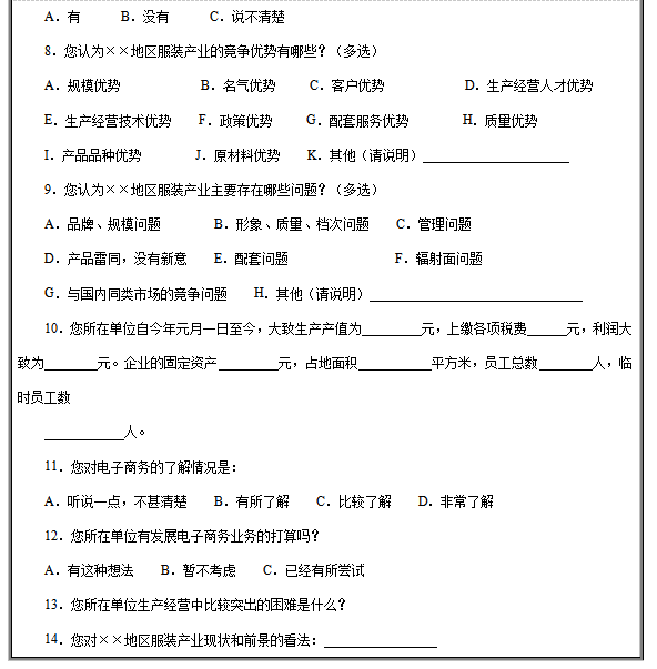 服装行业市场调研问卷模板，服装行业市场调研问卷有哪些问题？