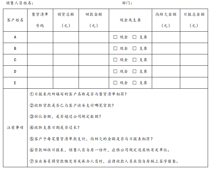 销售回款日报表，销售客户回款日报表模板？