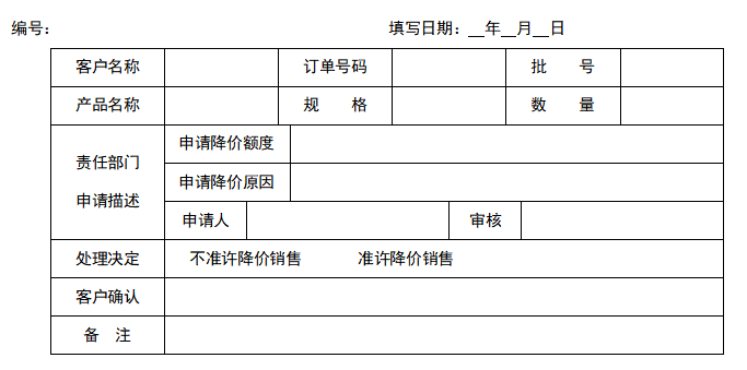 产品降价申请表，产品降价申请表模板怎么写？